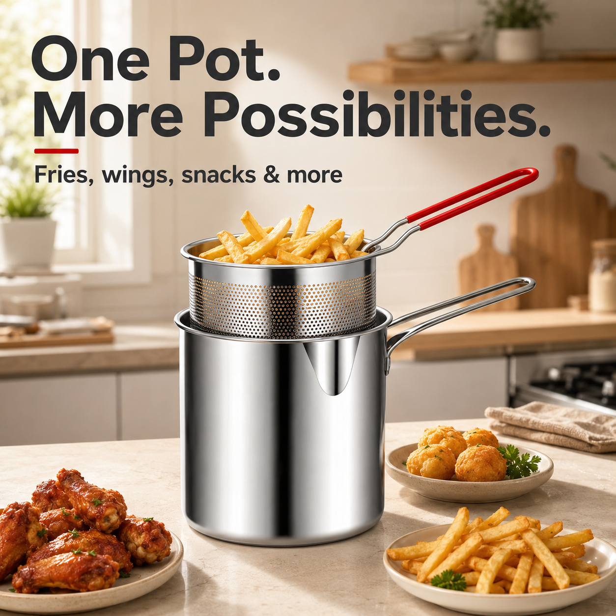 2026🔥🍟 Személyes mini sütőgép-készlet – rozsdamentes acél edény kivehető lecsepegtető kosárral és ételfogóval