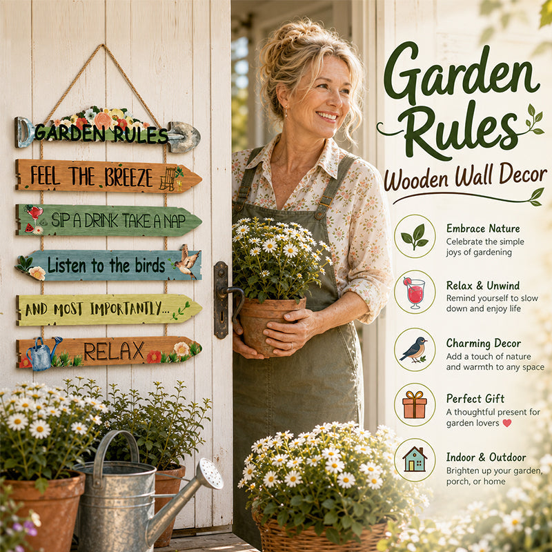 🏡 Kerti szabályok – fa falidísz 🌿