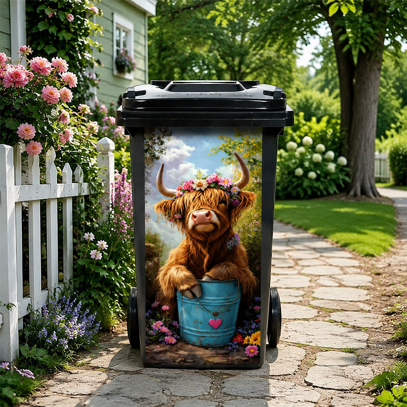 🐮 Highland Cow virágmintás szemetesmatricák