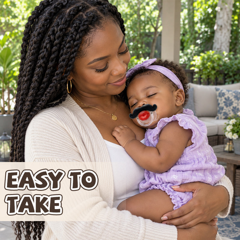Piros ajkú és bajuszos baba cumi