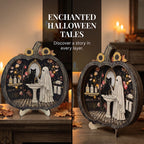 👻 Varázslatos halloweeni szellem-tök dekoráció | Hangulatos fa asztali dísz bájos jelenetekkel