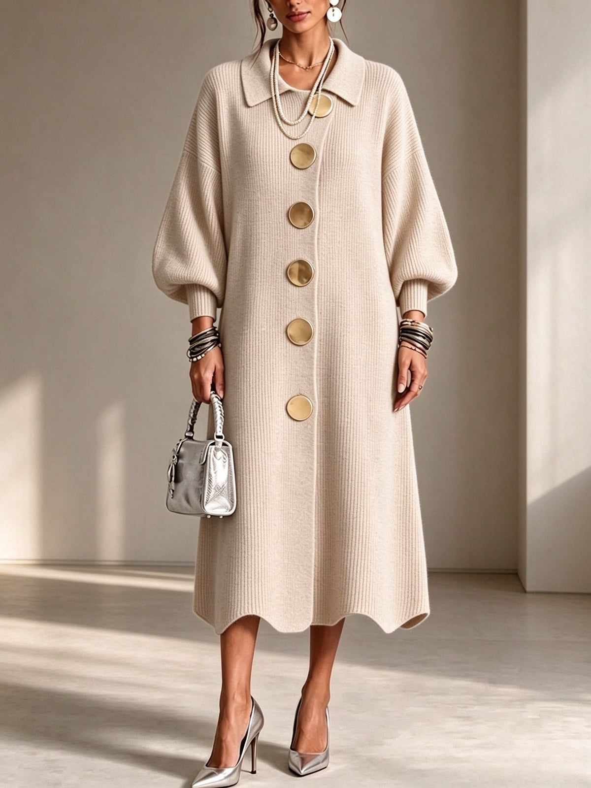【S-3XL】💖✨Női Elegáns Kötött Midi Ruha