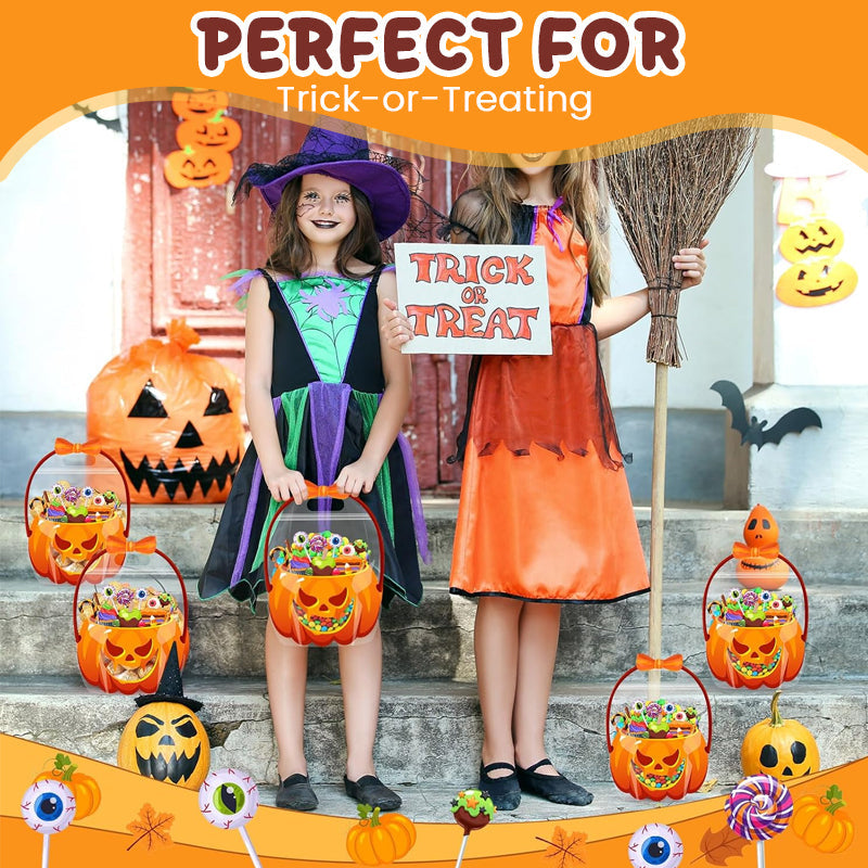 🎃 „Cuki vagy csíny” témájú, átlátszó halloweeni tök alakú édességes ajándékzsák 👻