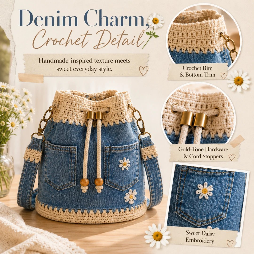 🔥AKCIÓ 50% KEDVEZMÉNY✨👜Horgolt farmer anyagú vödör táska