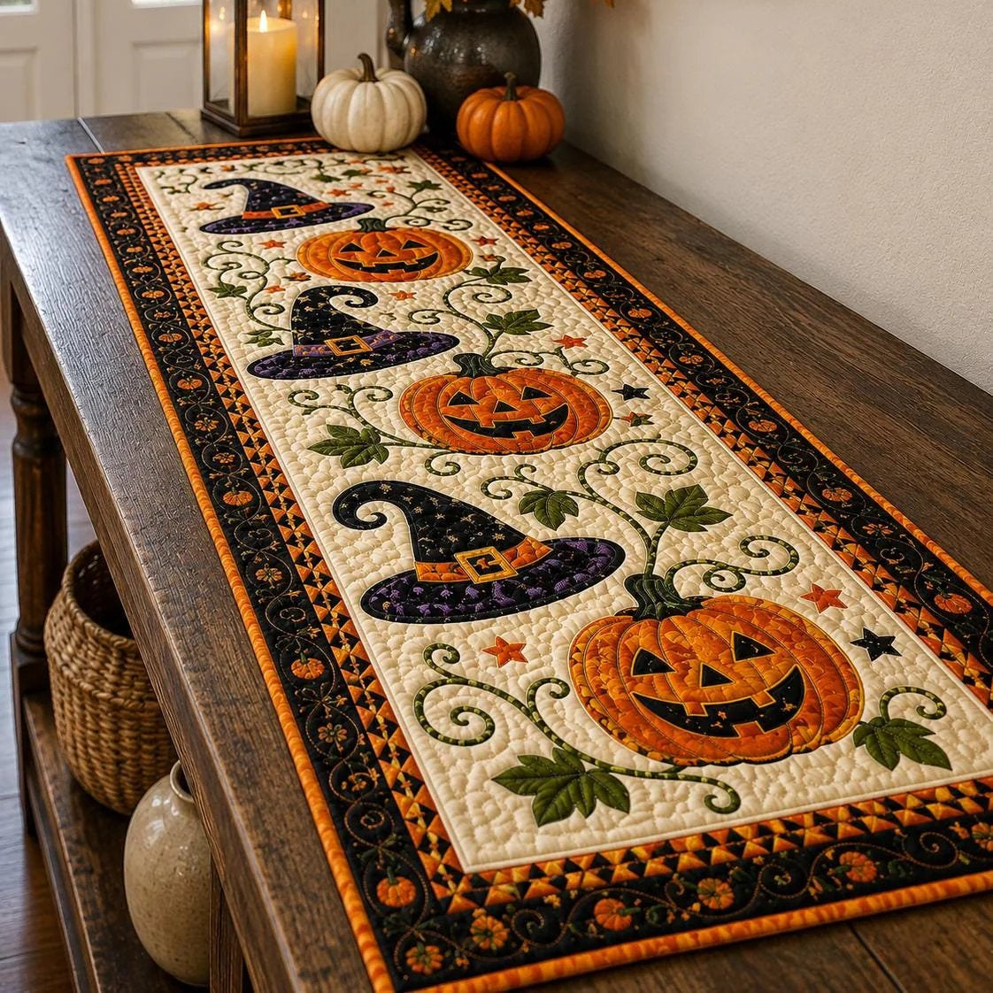 🎃 Halloween-motívumú steppelt asztalterítő – hangulatos őszi dekoráció pillanatok alatt