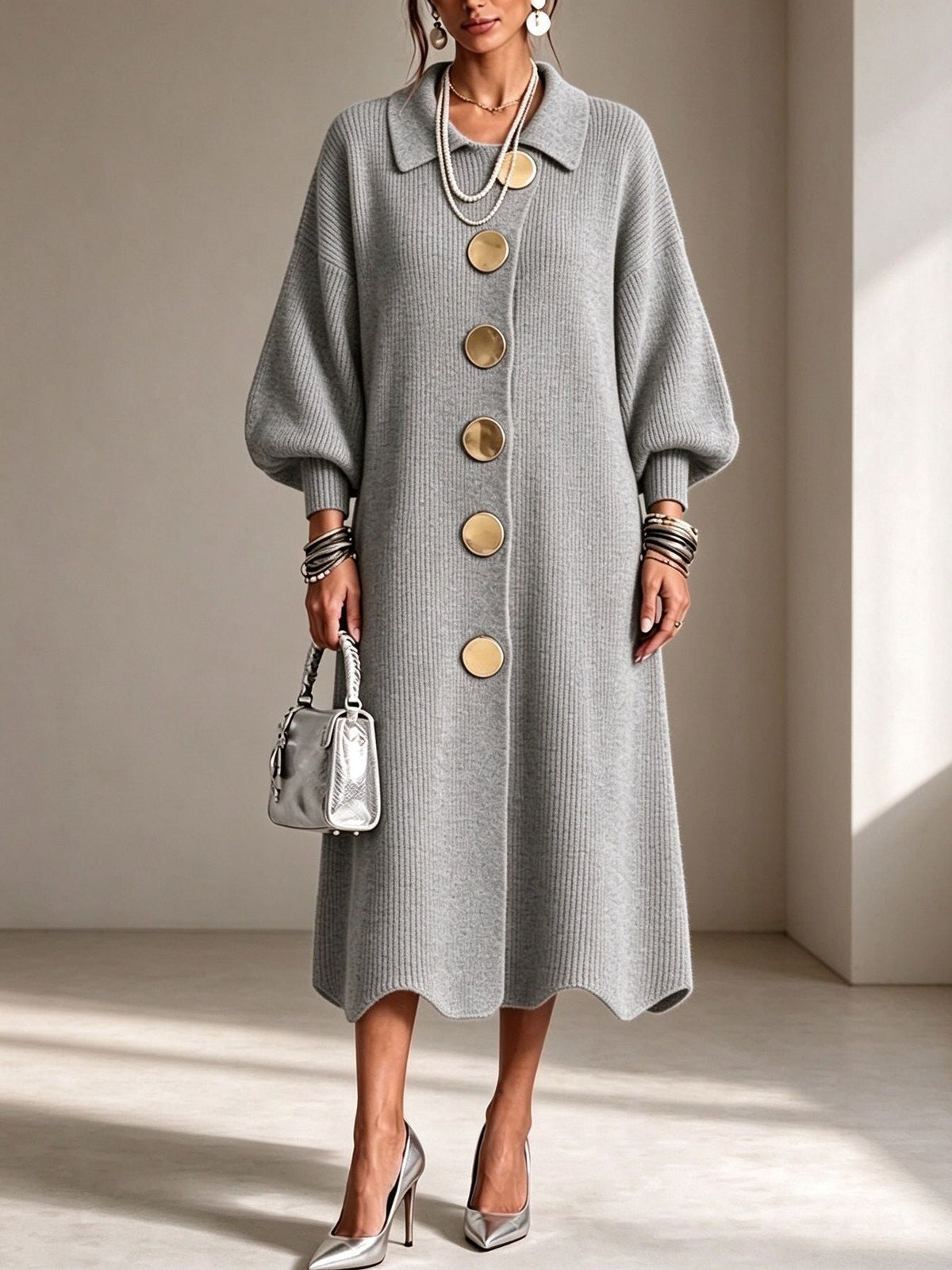 【S-3XL】💖✨Női Elegáns Kötött Midi Ruha