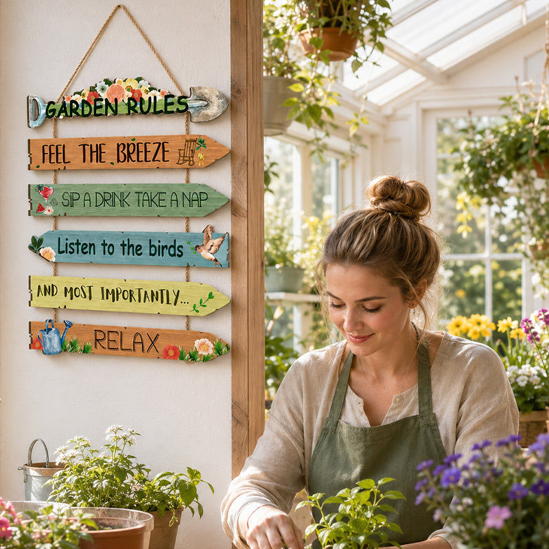 🏡 Kerti szabályok – fa falidísz 🌿