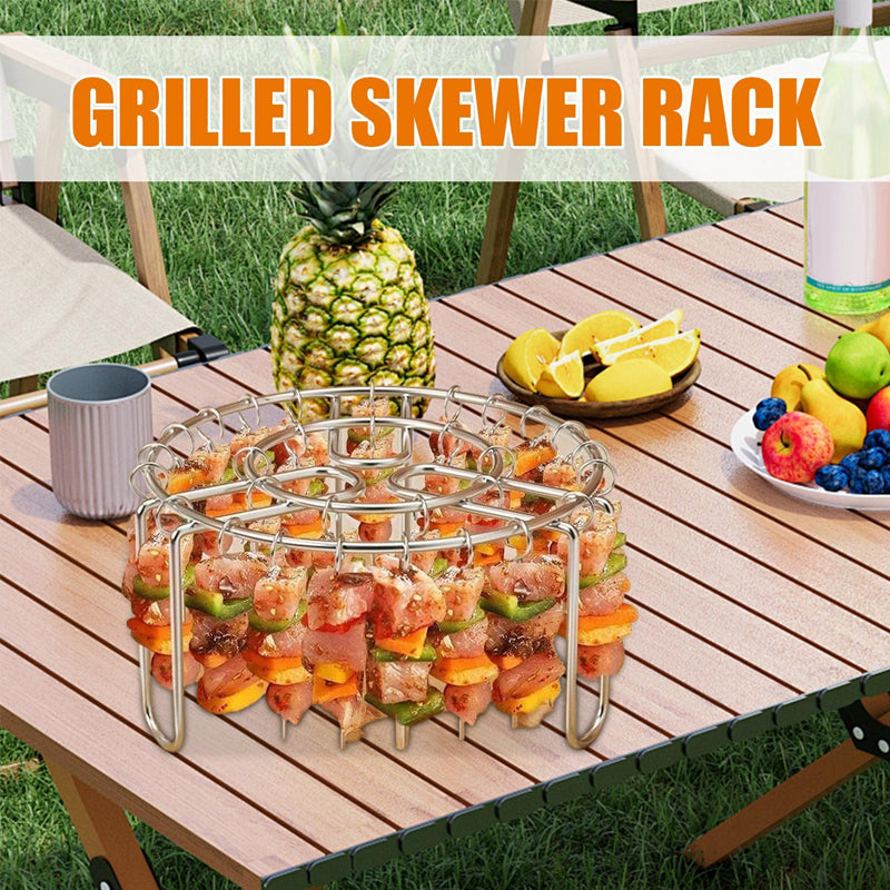 🔥 Légsütőhöz való nyársatartó – rozsdamentes acélból készült függőleges kebab-tartó légsütőkhöz, sütőkhöz és házi készítésű grill-falatokhoz