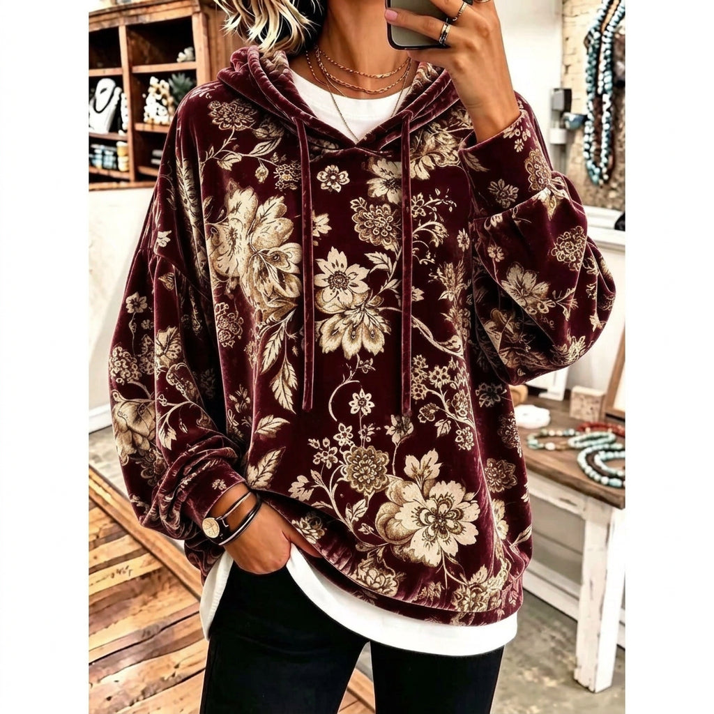 🧶Női paisley mintás húzózsinóros pulóver – 🌺Bohém stílus, kényelmes viselet