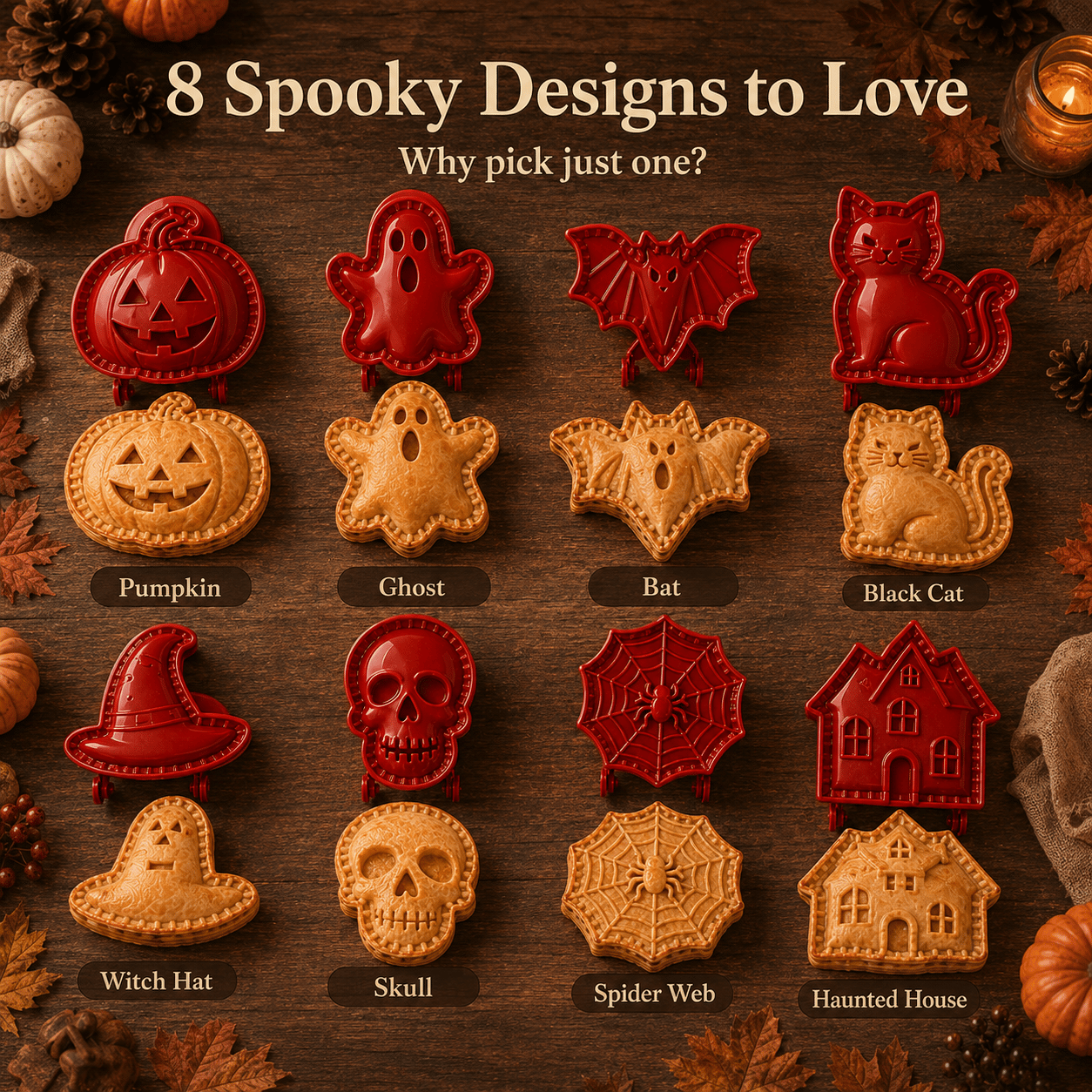 🎃 8 darabos halloweeni mini kézi piteformákból álló készlet