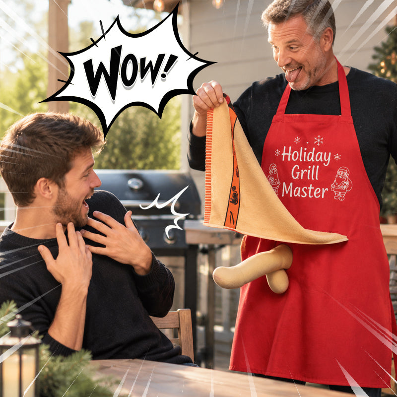 🎅 Karácsonyi grillkötény – Vicces ünnepi grillmester-kötény törülközővel