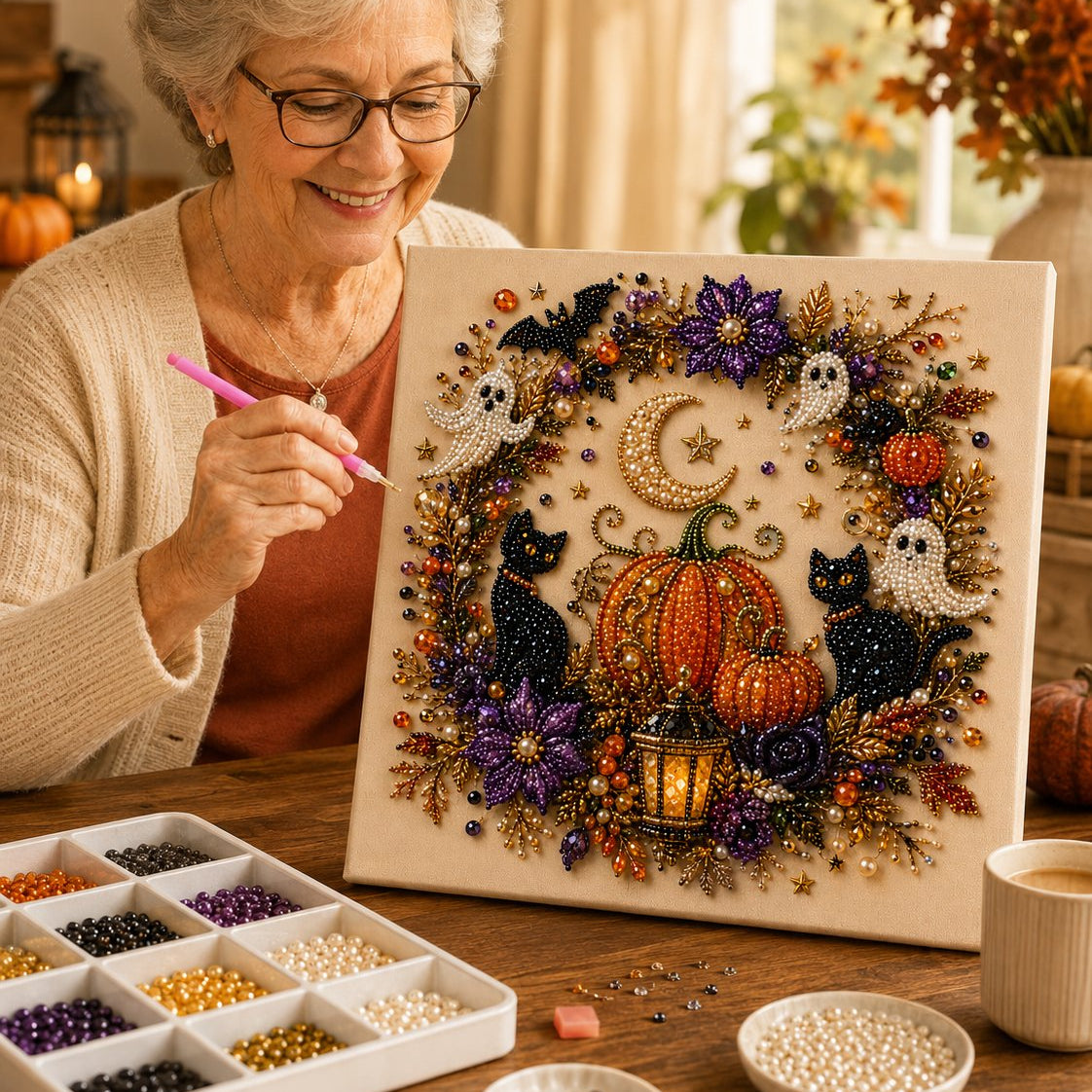 👻✨ Halloween gyöngyös kézműves készlet – Varázsold a pici gyöngyöket kísértetiesen aranyos alkotásokká!