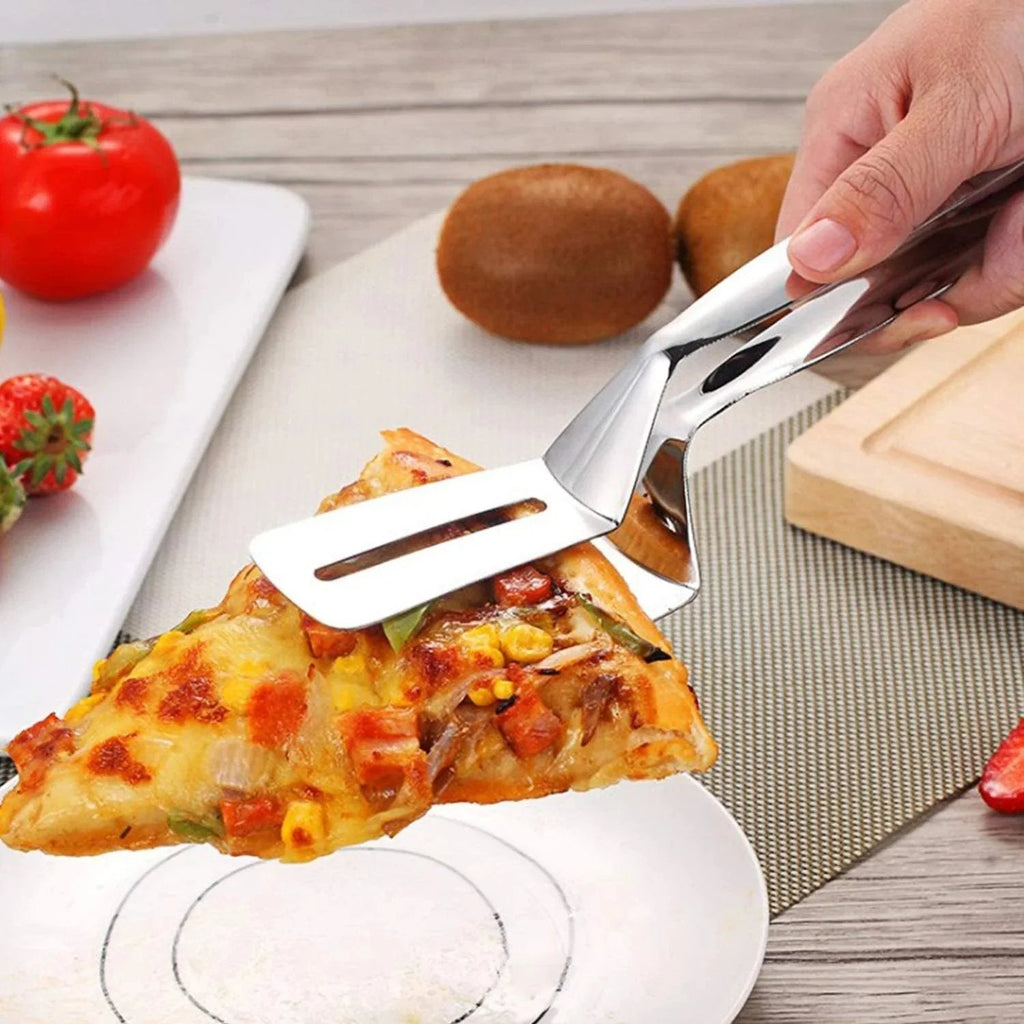 🔥 Többfunkciós rozsdamentes acél konyhai fogó – spatula és fogó egyben! 🍔✨