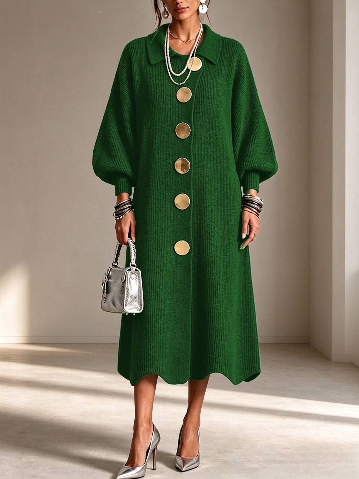 【S-3XL】💖✨Női Elegáns Kötött Midi Ruha