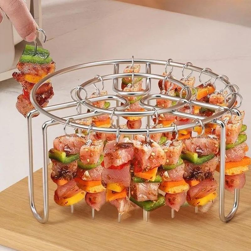 🔥 Légsütőhöz való nyársatartó – rozsdamentes acélból készült függőleges kebab-tartó légsütőkhöz, sütőkhöz és házi készítésű grill-falatokhoz