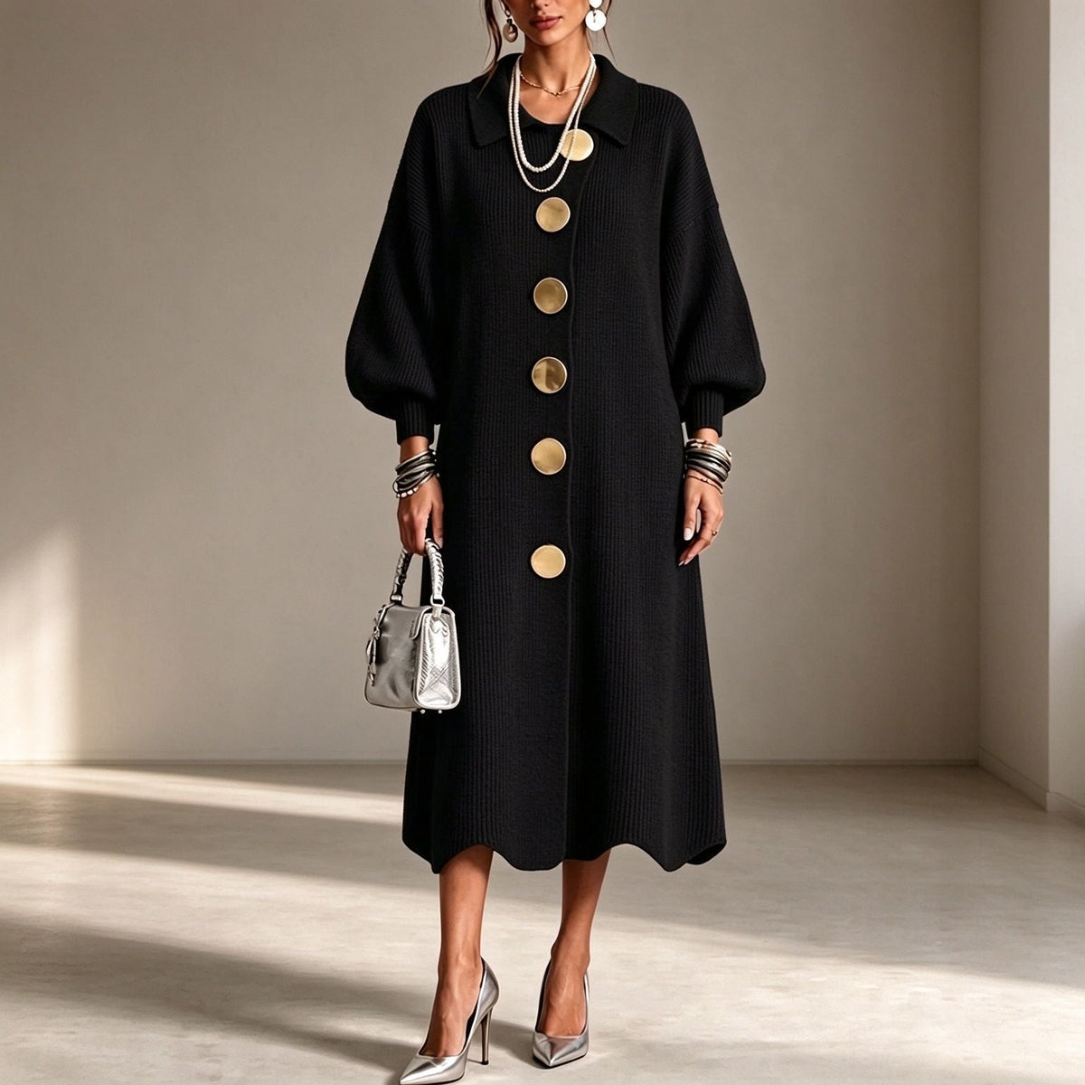 【S-3XL】💖✨Női Elegáns Kötött Midi Ruha