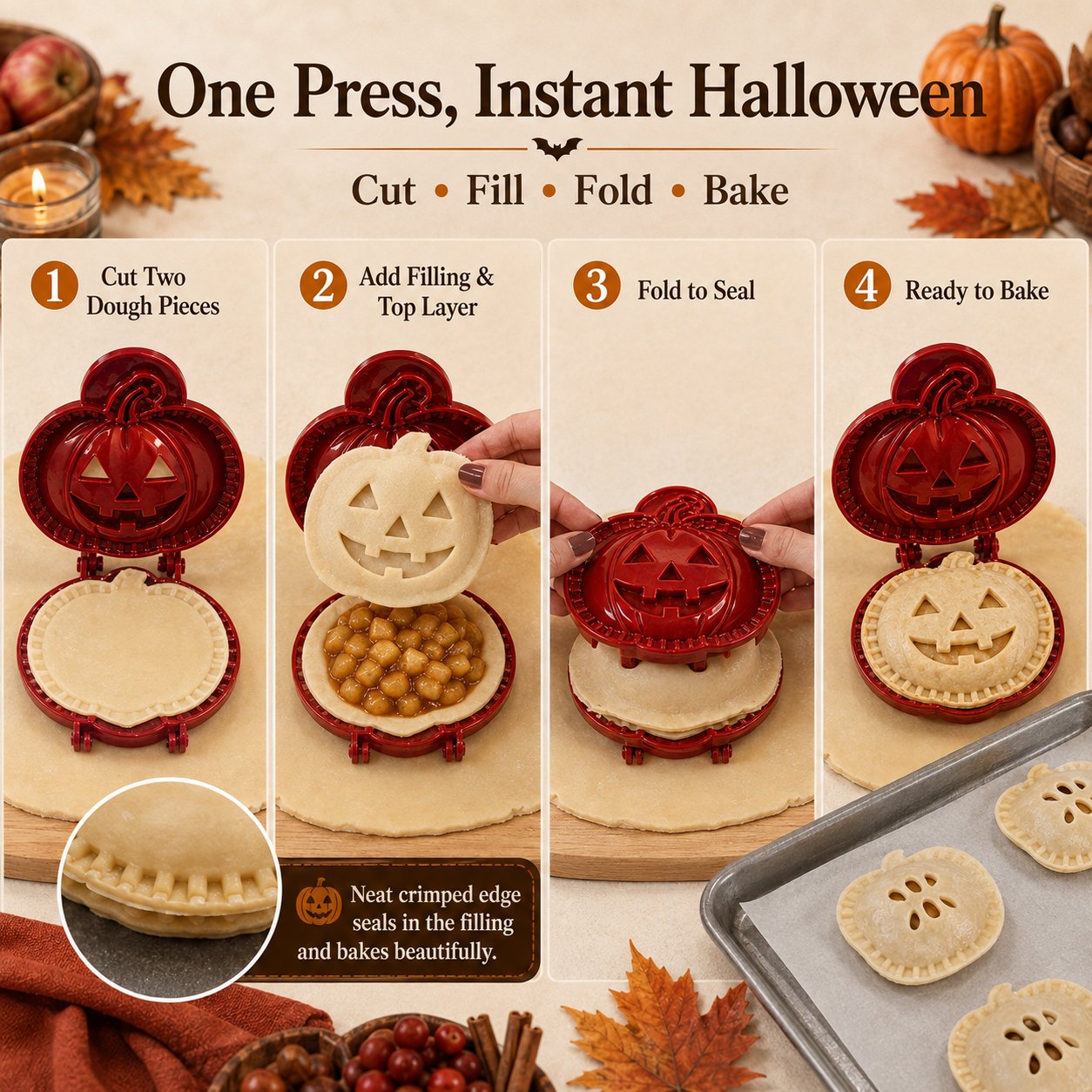🎃 8 darabos halloweeni mini kézi piteformákból álló készlet