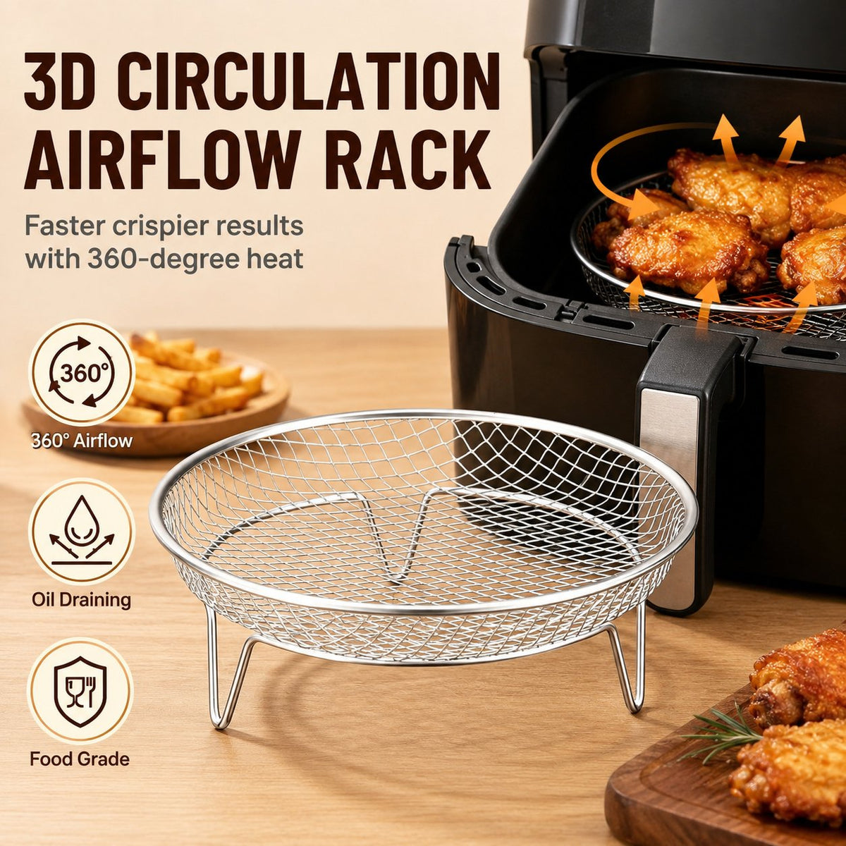 🔥🥘 Airfryer rozsdamentes acél rács – Könnyedén ropogósra