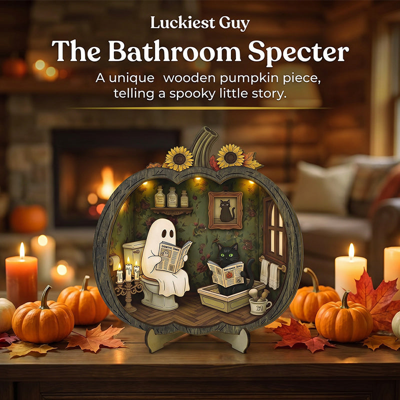 👻 Varázslatos halloweeni szellem-tök dekoráció | Hangulatos fa asztali dísz bájos jelenetekkel