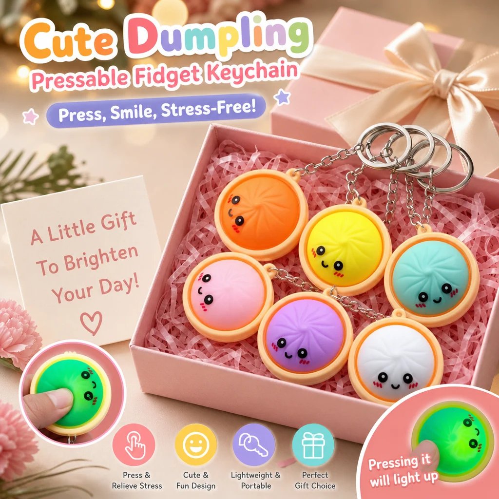 🔥 Aranyos gombóc alakú, megnyomható fidget kulcstartó – érintésérzékeny világítás