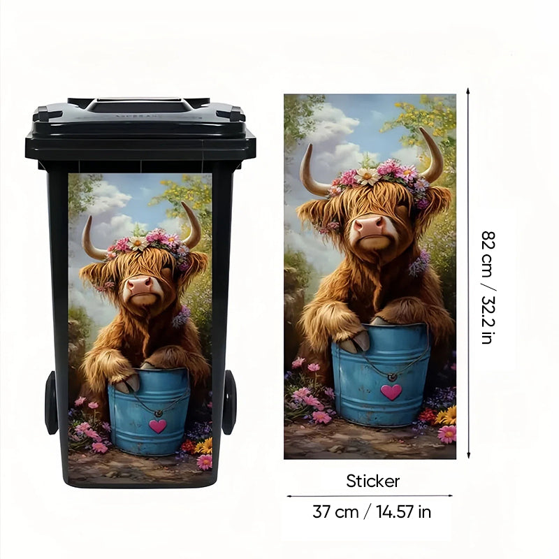 🐮 Highland Cow virágmintás szemetesmatricák