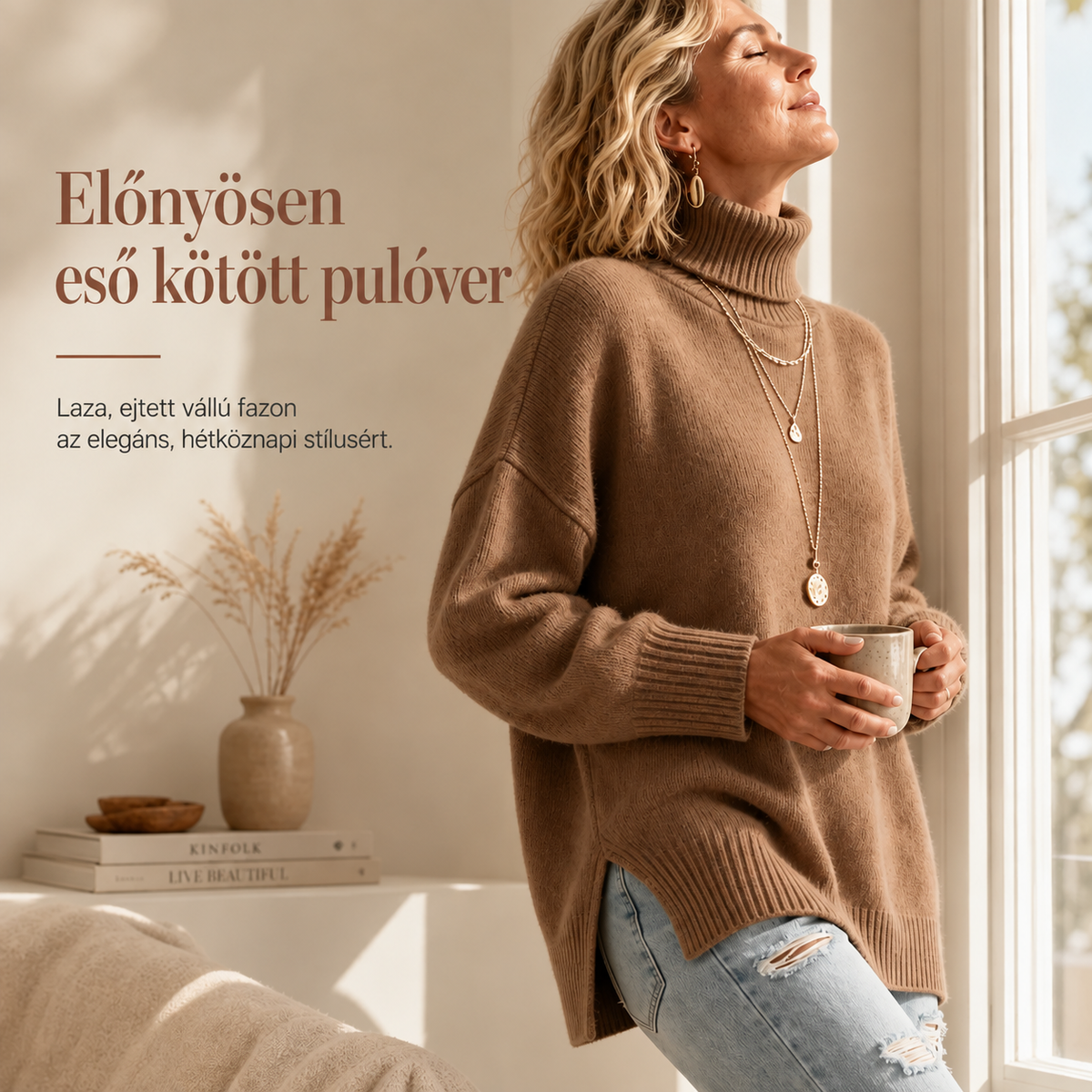 【S–3XL】🔥Oversize pulóver kötött gallérral