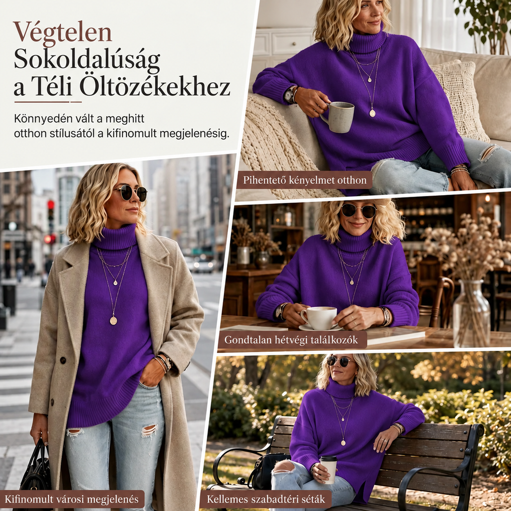 【S–3XL】🔥Oversize pulóver kötött gallérral