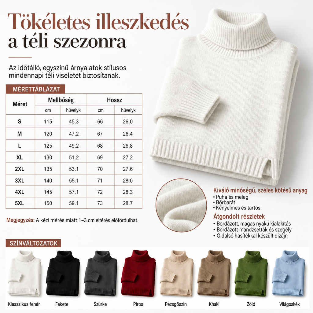 【S–3XL】🔥Oversize pulóver kötött gallérral