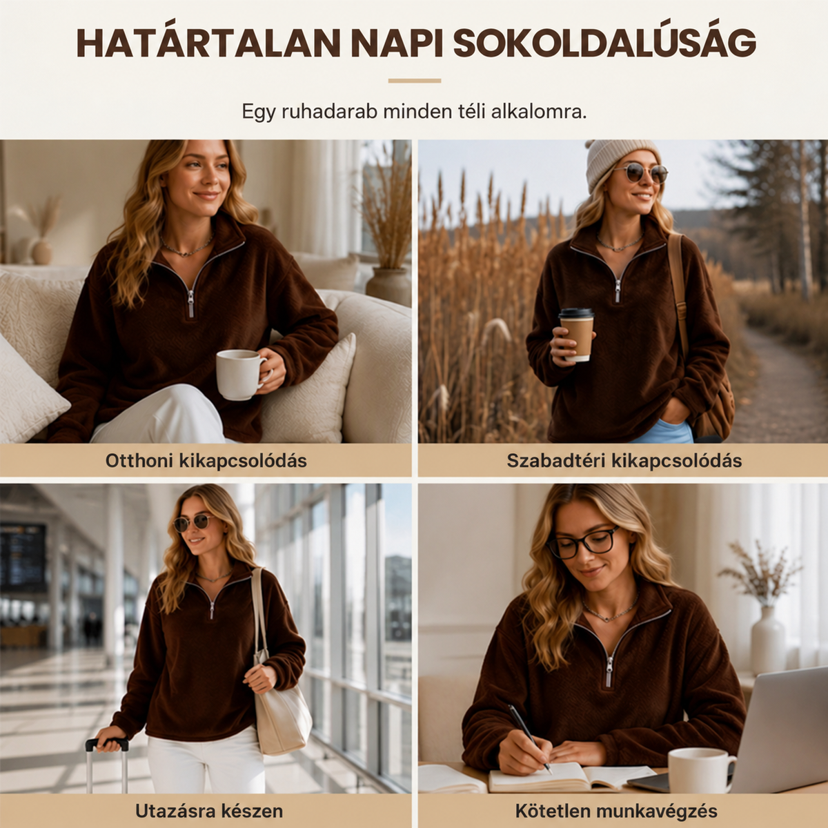 【S-3XL】🎀Rendkívül puha, polár anyagú, félig cipzáras pulóver