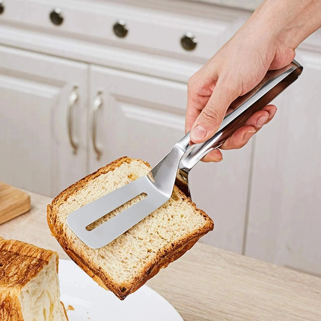 🔥 Többfunkciós rozsdamentes acél konyhai fogó – spatula és fogó egyben! 🍔✨