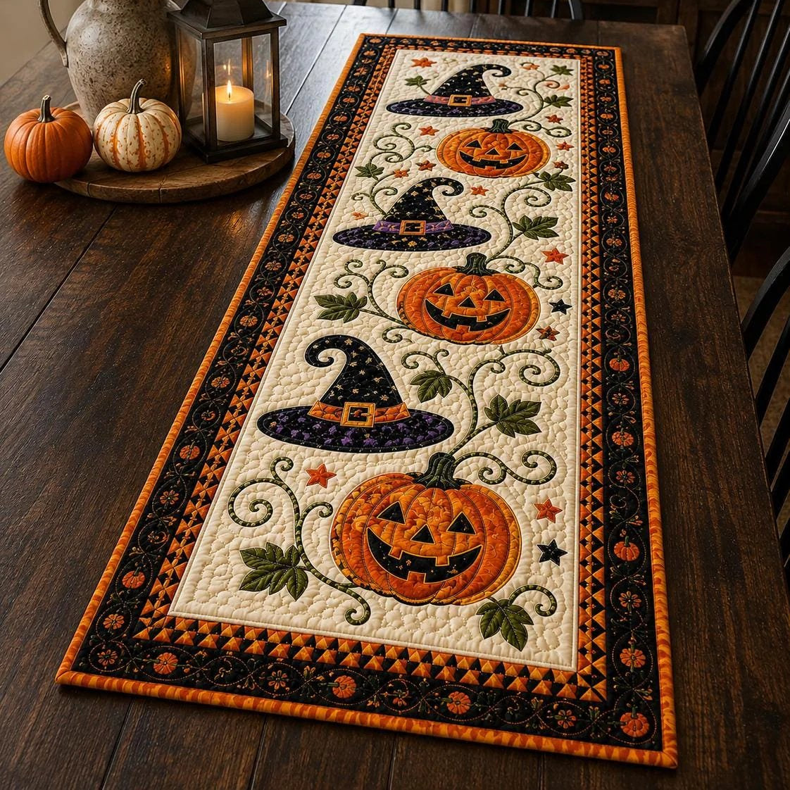 🎃 Halloween-motívumú steppelt asztalterítő – hangulatos őszi dekoráció pillanatok alatt