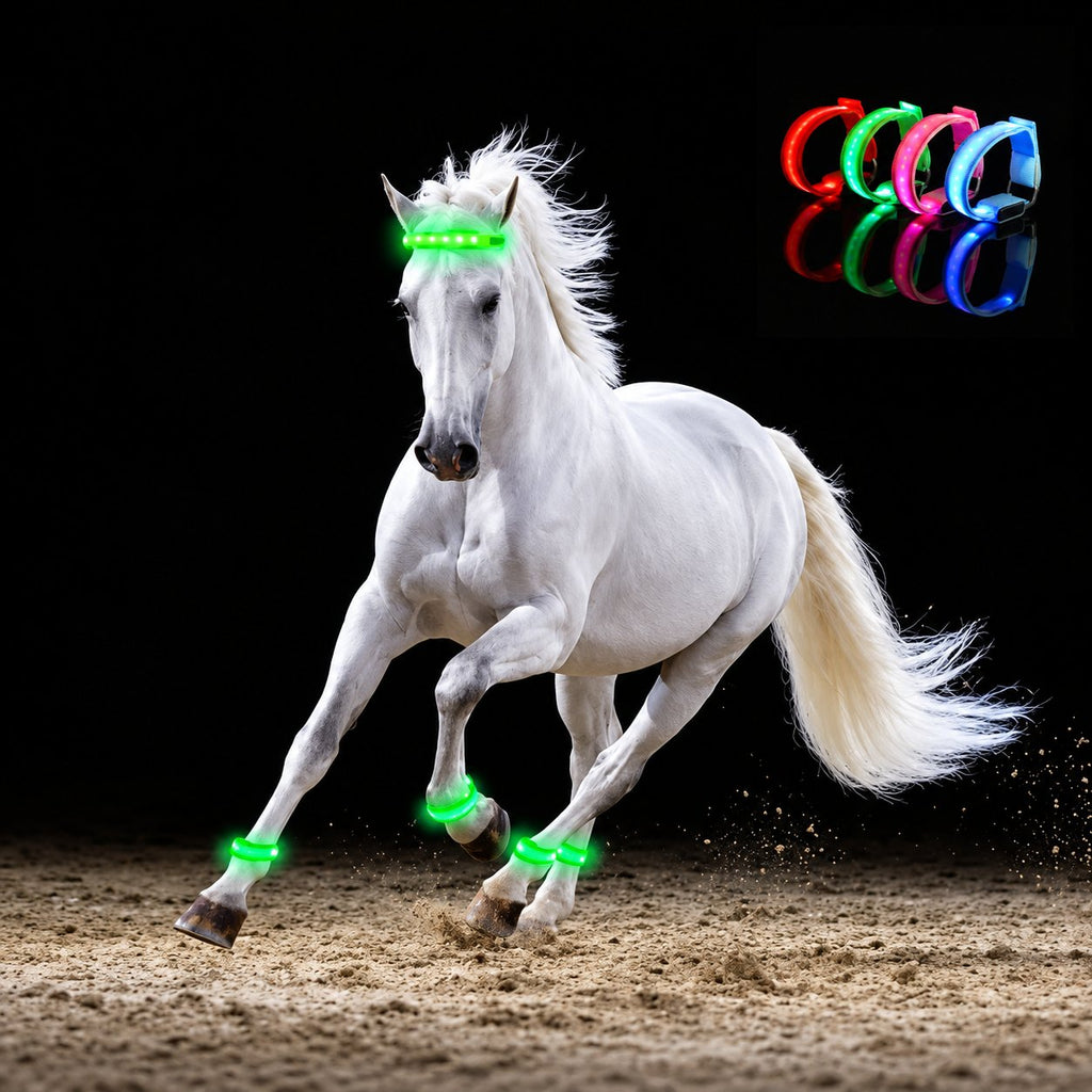 🐎 LED-es lábpántok lovakhoz – 4 darabos csomag | Újratölthető, éjszakai lovagláshoz készült biztonsági lámpák ✨