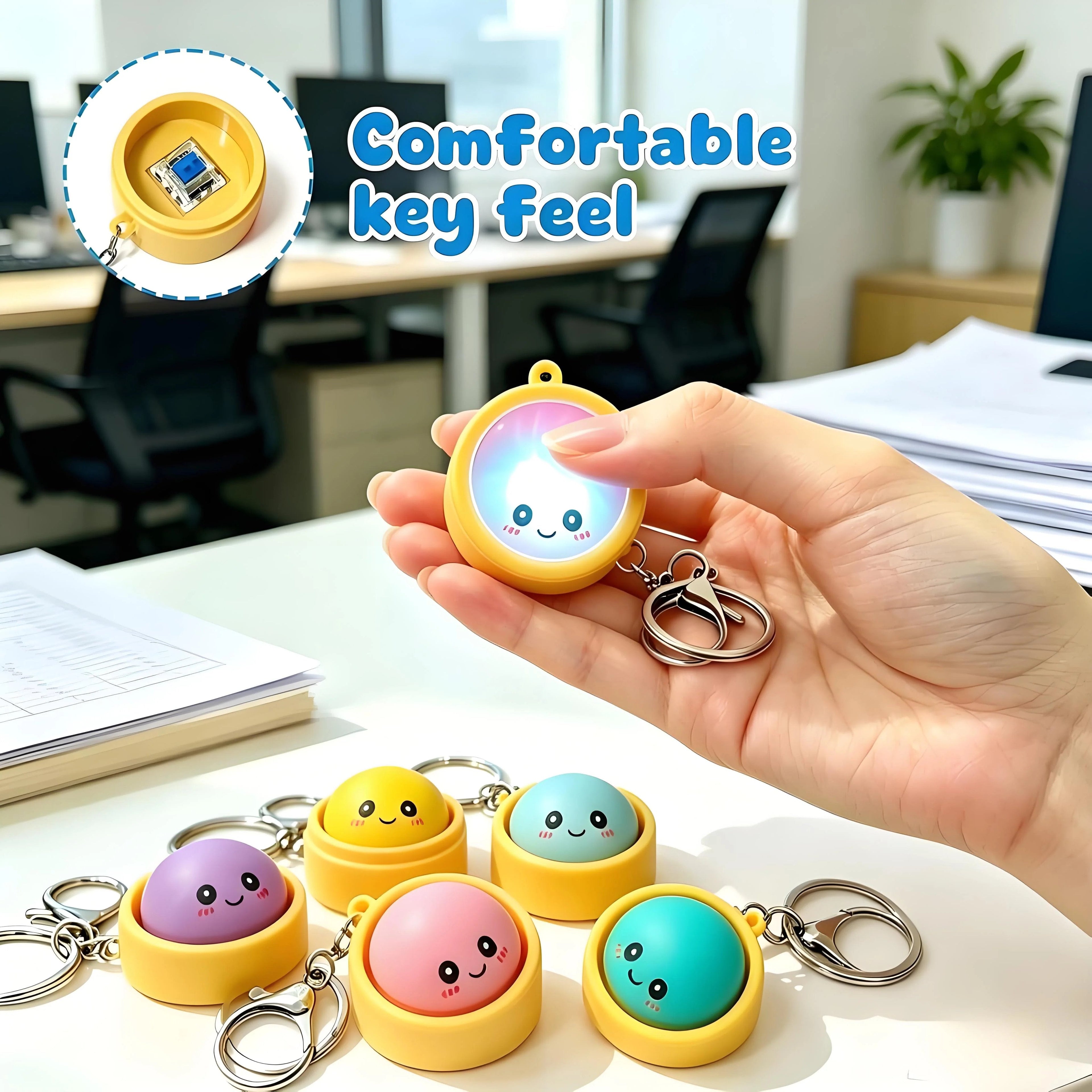 🔥 Aranyos gombóc alakú, megnyomható fidget kulcstartó – érintésérzékeny világítás