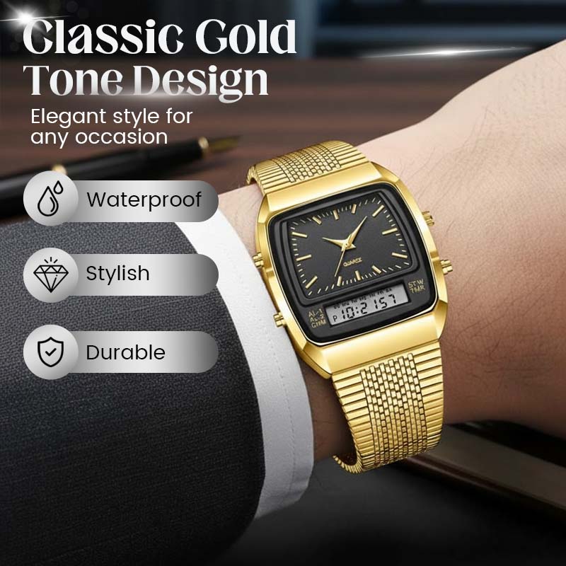 ⌚ IDŐKORLÁTOS 50%-OS KEDVEZMÉNY! 💥 Retro stílusú, négyzet alakú, többfunkciós karóra – kettős kijelző, cinkötvözet, rozsdamentes acél ✨