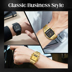 ⌚ IDŐKORLÁTOS 50%-OS KEDVEZMÉNY! 💥 Retro stílusú, négyzet alakú, többfunkciós karóra – kettős kijelző, cinkötvözet, rozsdamentes acél ✨