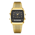 ⌚ IDŐKORLÁTOS 50%-OS KEDVEZMÉNY! 💥 Retro stílusú, négyzet alakú, többfunkciós karóra – kettős kijelző, cinkötvözet, rozsdamentes acél ✨