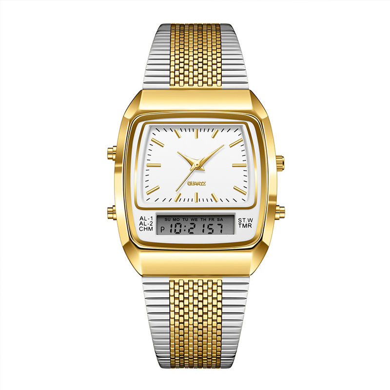 ⌚ IDŐKORLÁTOS 50%-OS KEDVEZMÉNY! 💥 Retro stílusú, négyzet alakú, többfunkciós karóra – kettős kijelző, cinkötvözet, rozsdamentes acél ✨