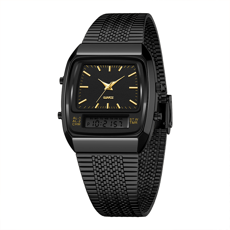 ⌚ IDŐKORLÁTOS 50%-OS KEDVEZMÉNY! 💥 Retro stílusú, négyzet alakú, többfunkciós karóra – kettős kijelző, cinkötvözet, rozsdamentes acél ✨