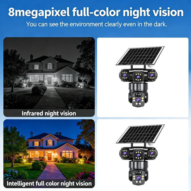 ⏳Időkorlátozott akció⏰ 6K 9 MP-es kültéri Wi-Fi biztonsági kamera | 10-szeres zoom, 3 objektív, 360°-os PTZ | IP66 vízálló, színes éjjellátás, kétirányú hangátvitel, mozgáskövetés