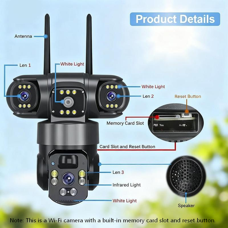 ⏳Időkorlátozott akció⏰ 6K 9 MP-es kültéri Wi-Fi biztonsági kamera | 10-szeres zoom, 3 objektív, 360°-os PTZ | IP66 vízálló, színes éjjellátás, kétirányú hangátvitel, mozgáskövetés