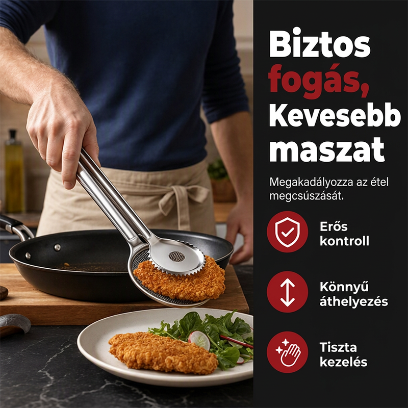 🍳✨2 az 1-ben rozsdamentes olajszűrő fogó – Szűr és fog egyben, megmenti a használt étolajat ♻️