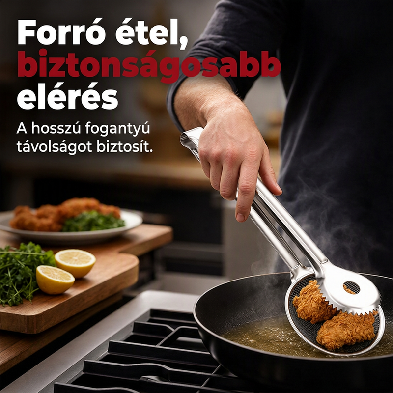 🍳✨2 az 1-ben rozsdamentes olajszűrő fogó – Szűr és fog egyben, megmenti a használt étolajat ♻️