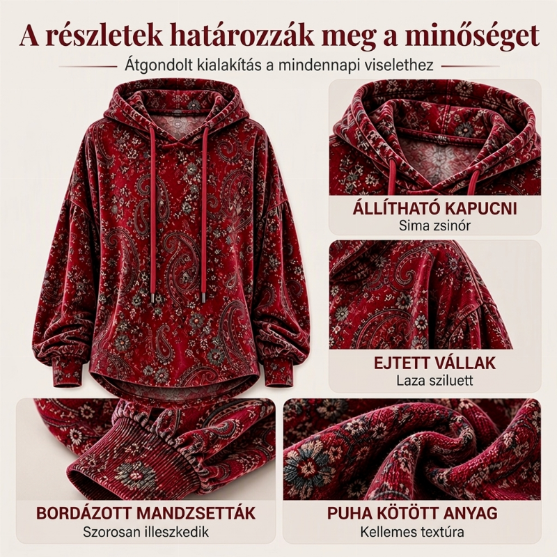 🧶Női paisley mintás húzózsinóros pulóver – 🌺Bohém stílus, kényelmes viselet