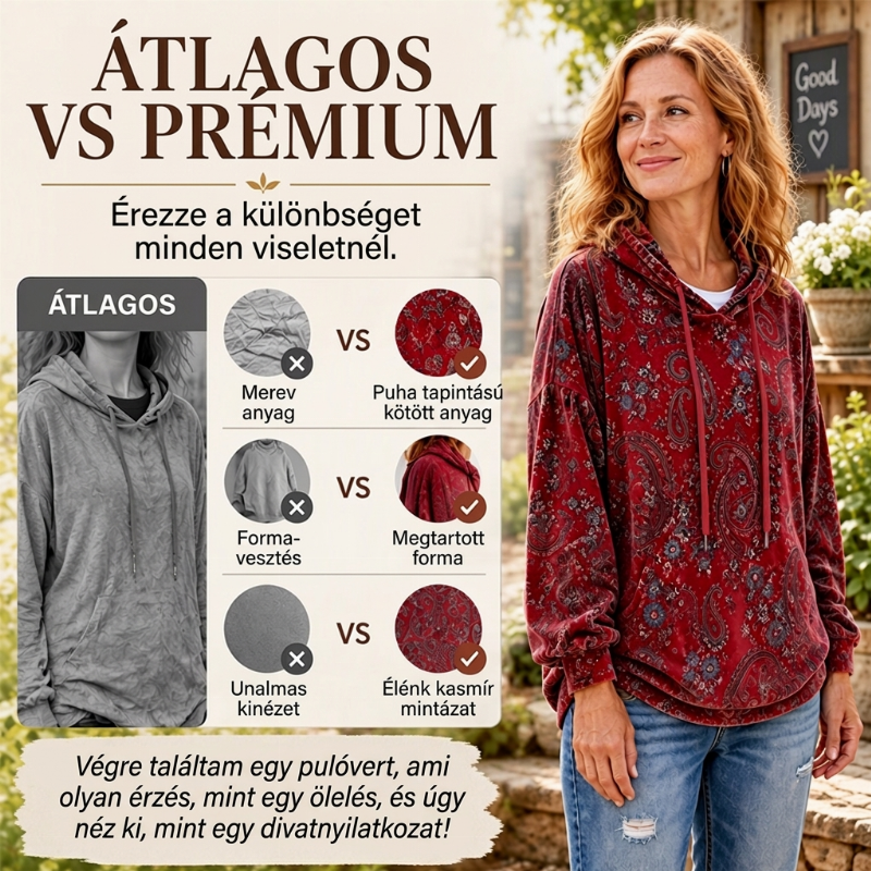 🧶Női paisley mintás húzózsinóros pulóver – 🌺Bohém stílus, kényelmes viselet