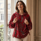 🧶Női paisley mintás húzózsinóros pulóver – 🌺Bohém stílus, kényelmes viselet