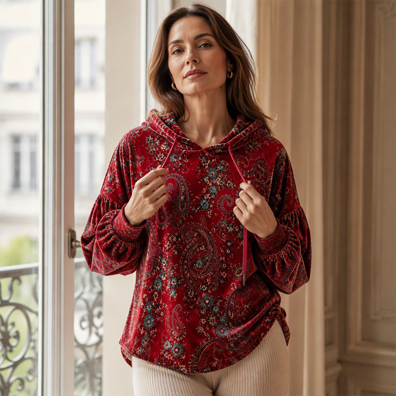 🧶Női paisley mintás húzózsinóros pulóver – 🌺Bohém stílus, kényelmes viselet
